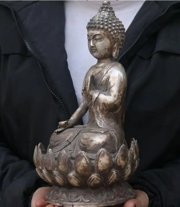 Медь сатю старый китайский буддизм joss Серебряный Лотос Шакьямуни Амитабха статуя Будды
