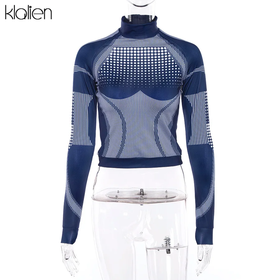 Klanien Горячие koop Vrouwen базовые Топы Осень Зима Actief Dragen Slanke Lange mouw футболка populaire groen blauw wilde спортивный топ