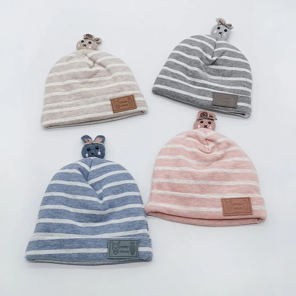 Baby hat autumn and winter thick warm striped cartoon bunny hat Thicker Warm Childs Kids Soft Newborn baby Boys Girls Toddler