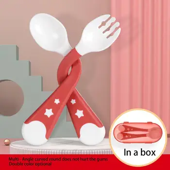 

2Pcs Baby Toddler Soft Bendable Spoon Fork Set Self-Feeding Learning Tableware