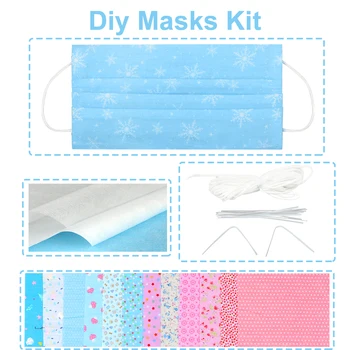 

DIY Mask Kit 12pcs Melt-brown Cloths Non-woven Fabric Patterned Cloths 9m Elastic Ear Hanging Rope 12pcs Nose Bridge Strips DIY