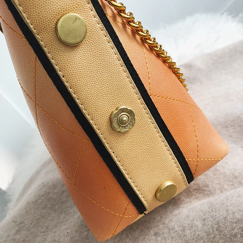 

Hee Leather Bag Rhombus Lock Bucket Bag Simple One-Shoulder Oblique WOMEN'S Bag