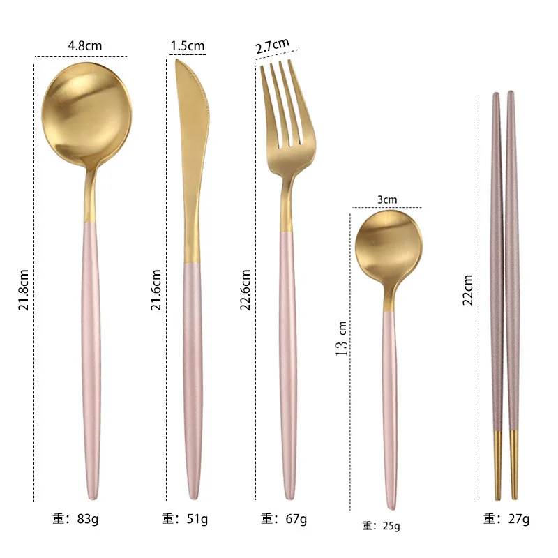 Белый золотой набор столовых приборов столовый сервиз столовая посуда матовые черные столовые приборы для ужина Вилка Нож чайная ложка корейские палочки дропшиппинг - Цвет: Pink Gold 5pcs