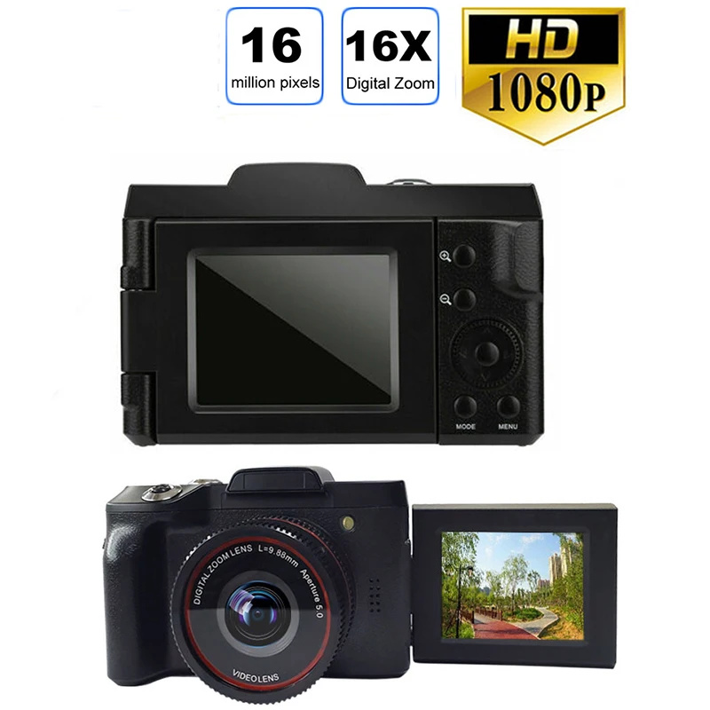 Портативная цифровая камера, профессиональная видеокамера, HD 1080P 16X Zoom, 2,4 дюймовый ЖК-экран, cmos-сенсор, Vlogging, видеокамера