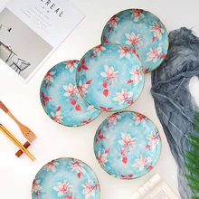 Japanese Tableware Household Ceramic Creative Disc Soup Plate Snow Glaze Color Dessert Rice Plate 5 Sets