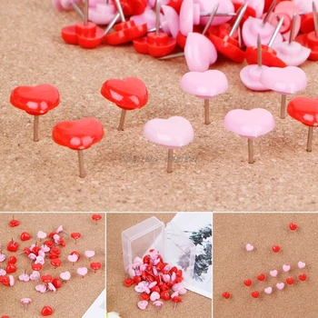

50 Pcs Heart Shape Plastic Quality Colored Push Pins Thumbtacks Office School Wholesale dropshipping