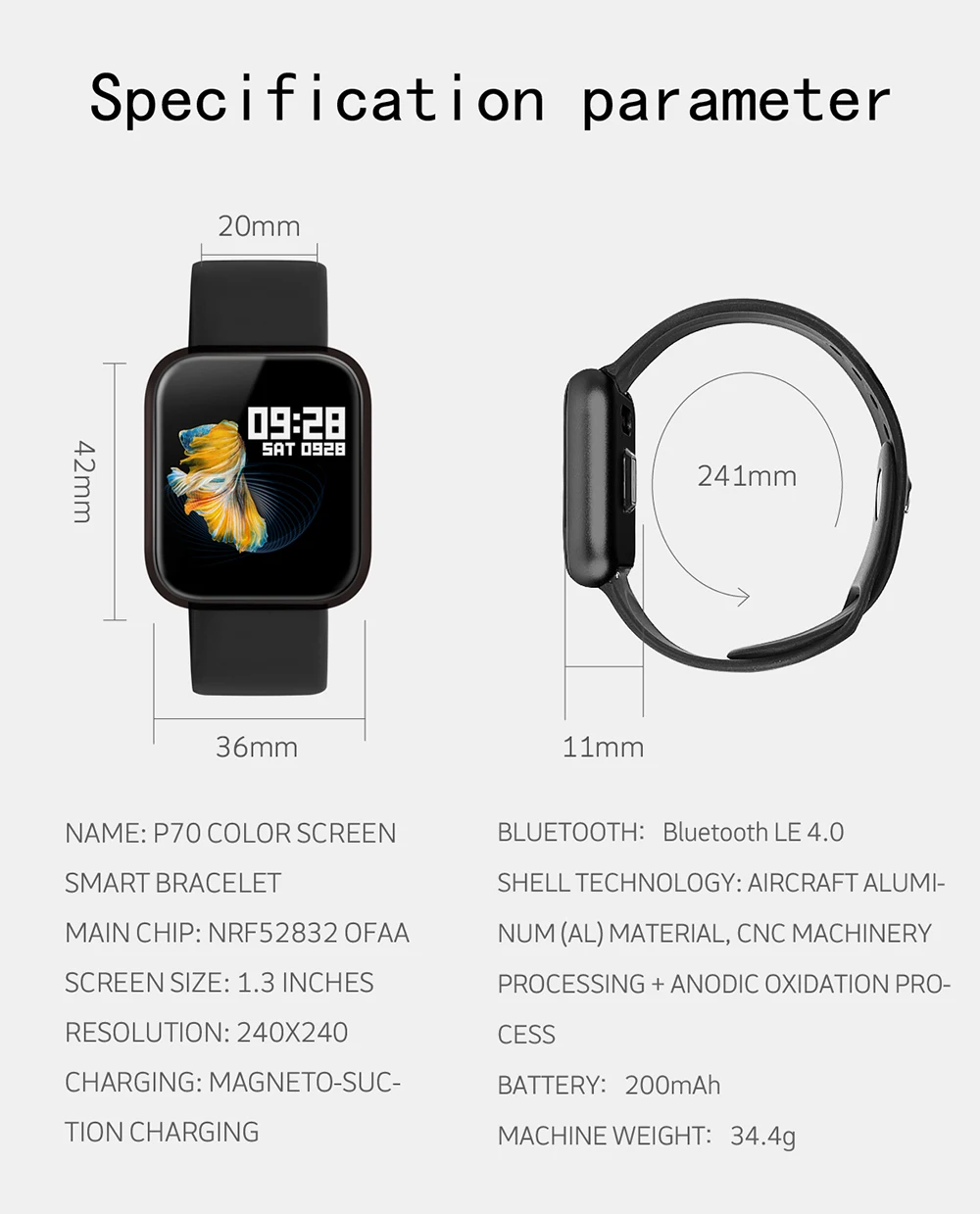 Fashion Waterproof Smart Watch P70 Bluetooth 4.0 Smartwatch For Apple IPhone xiaomi LG Heart Rate Monitor Fitness Tracker