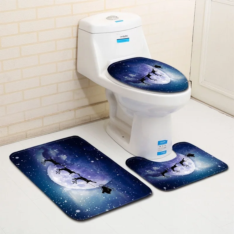 Cartoon christmas old man animal Toilet Three-piece set Bath Mats Sets Seat Mat bathroom products carpet | Дом и сад