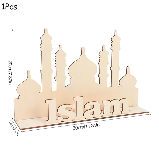 EID Mubarak Wooden Pendant with LED Candles Light Ramadan Decorations For Home Islamic Muslim Party Eid Decor Kareem Ramadan Style20