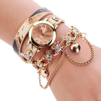 

10 pcs Beige Serpentine Double Row Necklace Wrist Watch Women Round Dial Analog Quartz Watch Ladies Christmas Gift Wrist Watch