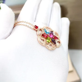 

New Fashion Women's cubic zircon colored natural stone pendants Geometric necklaces Ladies rose gold color party Fine Jewellery