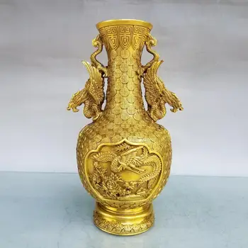 

wedding decoration China Seikos brass copper carved dragon and phoenix statue pattern vase dragon and phoenix Chengxiang vase