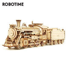 Robotime rokr trem modelo 3d quebra-cabeça de madeira brinquedo conjunto locomotiva modelo kits de construção para crianças crianças presente aniversário