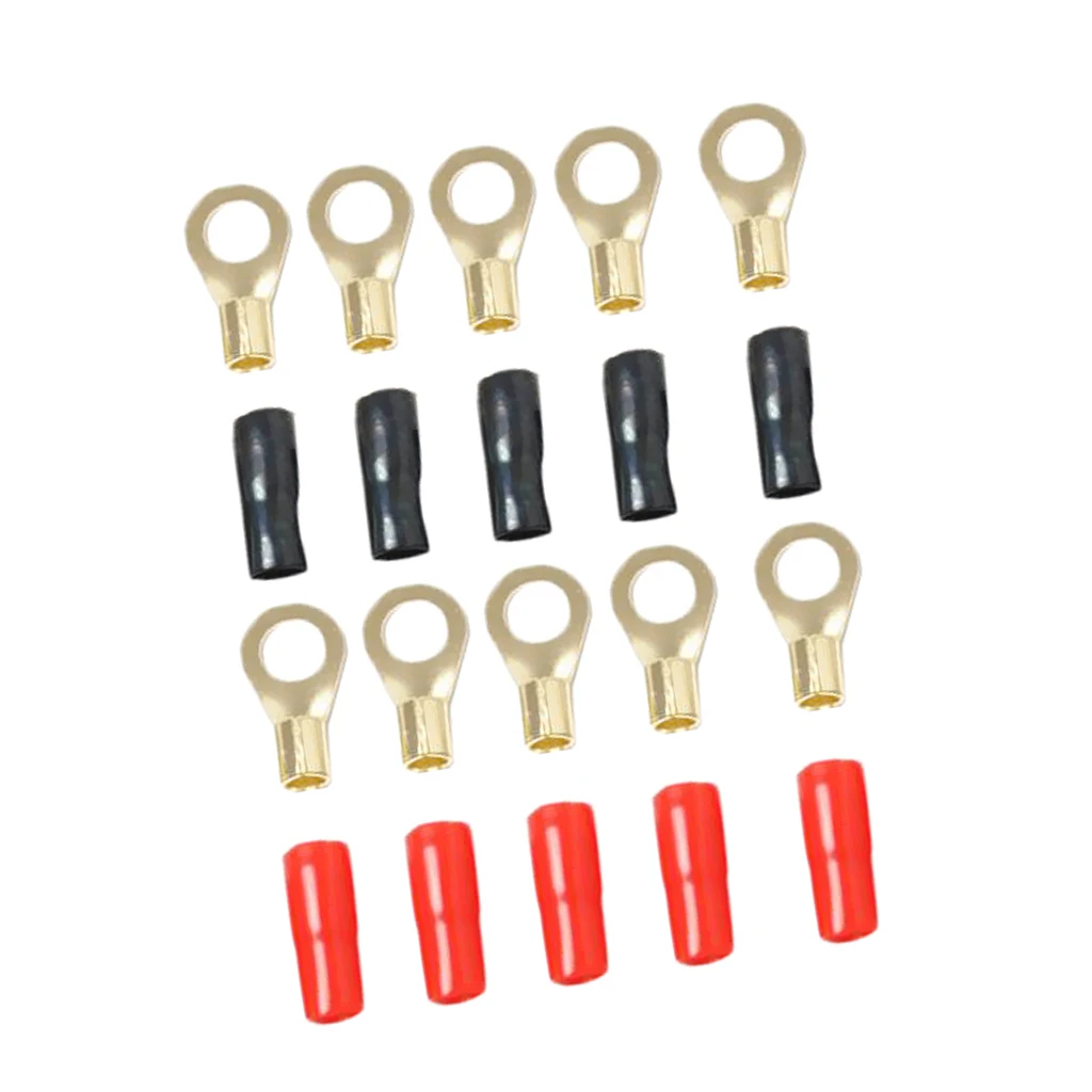 5 Pairs 8 AWG Electrical Ring Terminal Wire Connector Gold-plated Brass