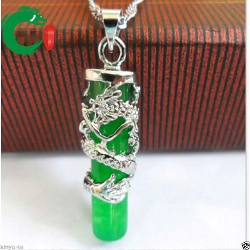 Free &gt&gtdragon totem column pendant Tibet Silver Green Jade Necklac | Украшения и аксессуары