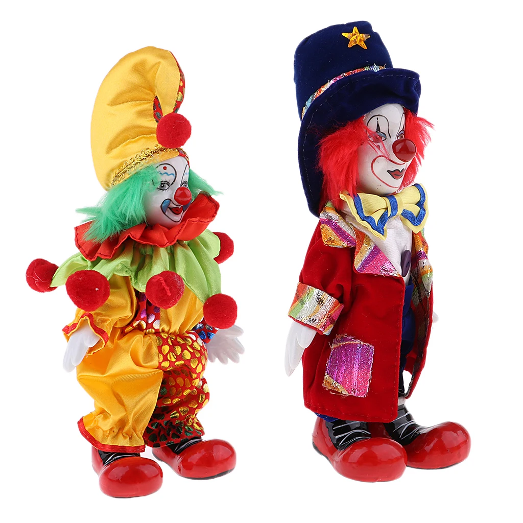 2pcs 18cm Cute Clown Porcelain Doll Halloween Decoration Home Table Desk Decor