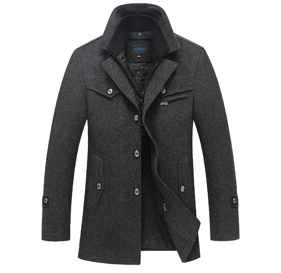 Twill gray Мужские шерстяные зимние пальто, куртки, модные деловые мужские пальто, утолщенная тонкая ветровка, пальто, куртка для мужчин размера плюс 5XL - Цвет: Twill gray