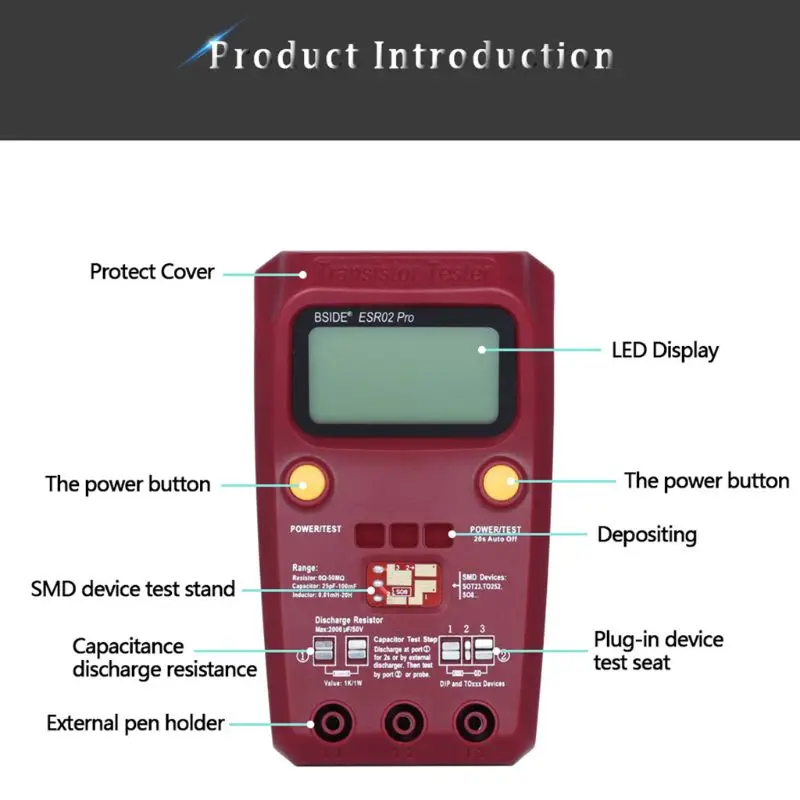 BSIDE ESR02PRO цифровой Транзистор тестер Емкость Сопротивление индуктивности LCR метр мультиметр SMD компоненты ESR измерение