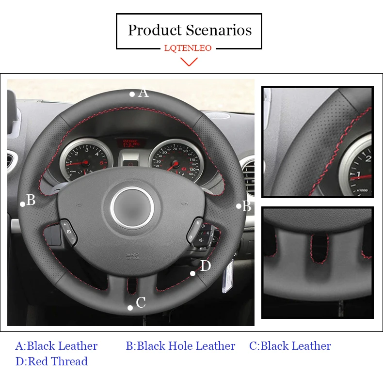 LQTENLEO черного цвета из натуральной кожи крышка рулевого колеса для Renault Clio 3 2005 2006 2007 2008 2009 2010 2011 2012 2013