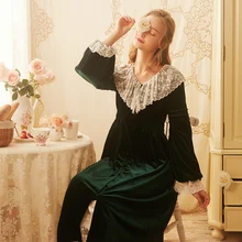 Женский халат принцессы, кружевной бархатный халат, Женский Осенний халат невесты, Милый длинный халат, одежда для сна