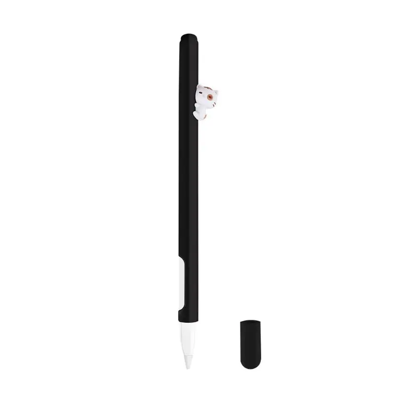 Милый кот Силиконовые Защитный чехол Чехол Кепки держатель Обложка для Apple Pencil 2 - Цвета: Черный