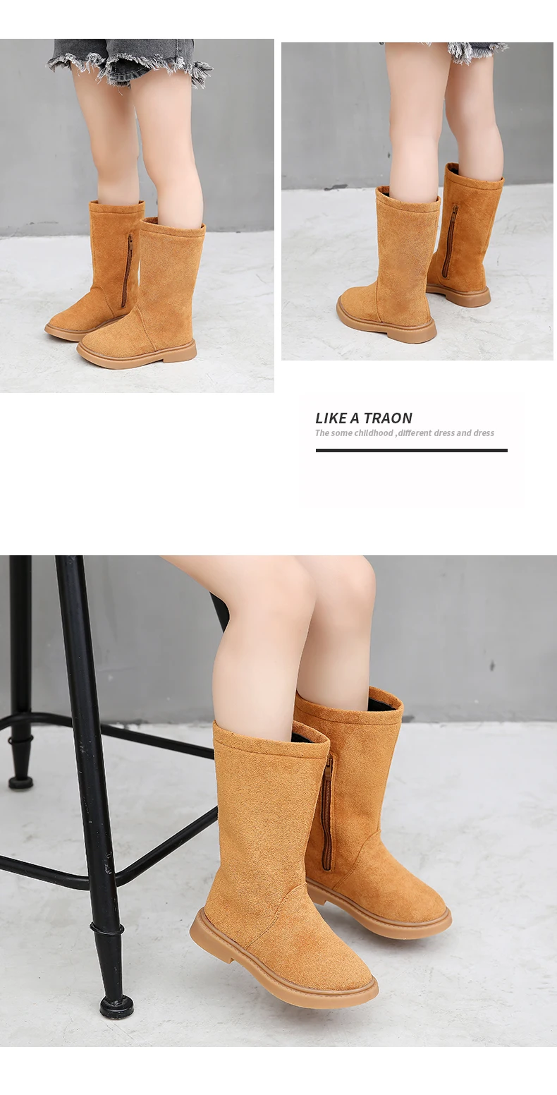Shoes Girls Fashion Winter Boots for Girls Autumn Vintage Warm Flock Snow Yellow Boot Baby Girl Litter Big Kids Shoes