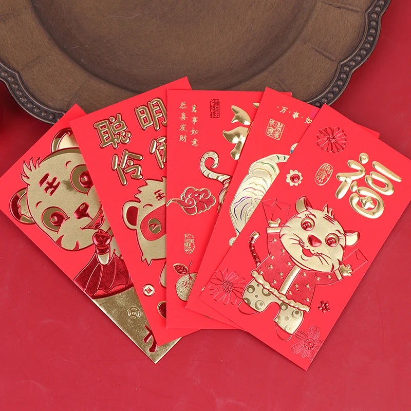 6pcs/Set 2022 Year of the Tiger New Year Spring Festival Hongbao Chinese Red Envelope