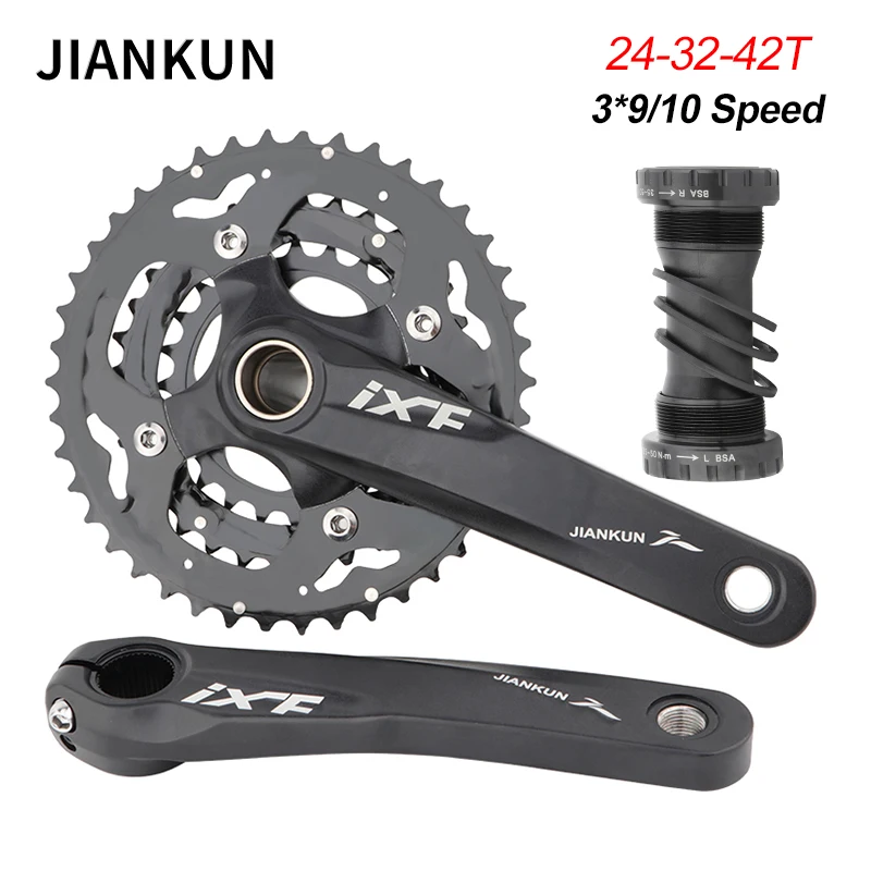 

JIANKUN Mountain Bike CrankSet 170mm 27/30 Speed 24-32-42T 3-gear Hollow integrated Chainwheel MTB Crank Bicycle Parts