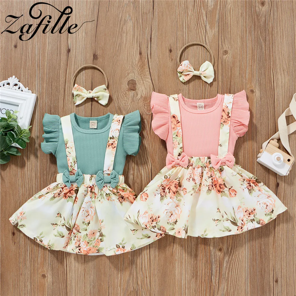 baby's complete set of clothing ZAFILLE Baby Skirt Set Summer Toddler Kids Clothes Girls Cotton Knitted Top Suspender Skirts Headband Girls Clothes Outfits baby knitted clothing set