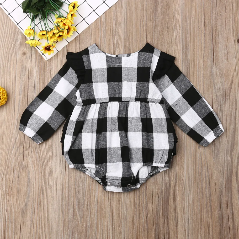 0-18M Baby Girls Clothes Long Sleeve O-Neck Baby Girls Rompers White Black Plaid Girls Clothing Baby Tutu Lace Infant Jumpsuits cheap baby bodysuits	