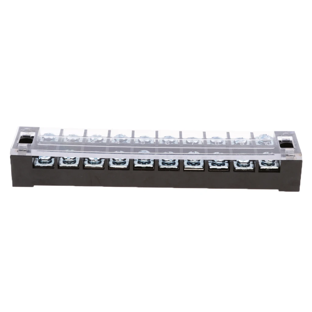 10 Position Screw Barrier Strip Terminal Block With Cover 25A Panel Mount