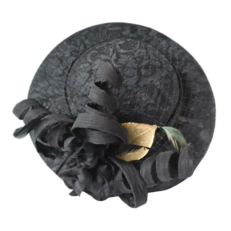 BK Для женщин, вуалетки, Pillbox Hat, бархат, кружево, жаккард, мини, перо, топ, кепка, коктейль, чай, вечерние, сетка, лента, заколка для волос, банкетный костюм - Цвет: BK