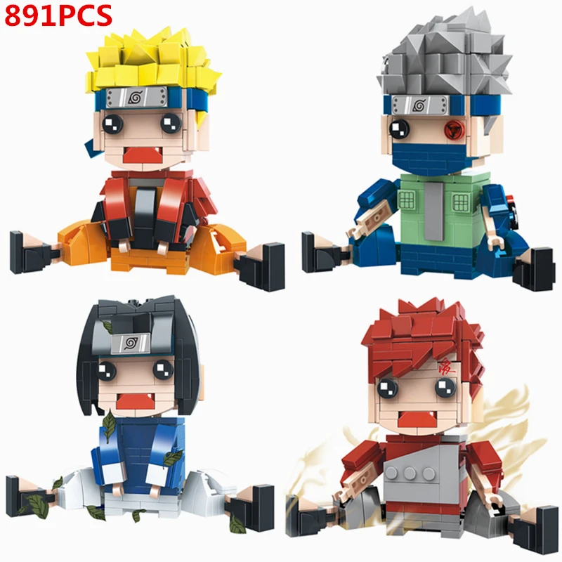

4pcs/set Brickheadz Naruto Cartoon Uzumaki Naruto And Hatake Kakashi And Uchiha Sasuke And Gaara Model Classic For Children Toys