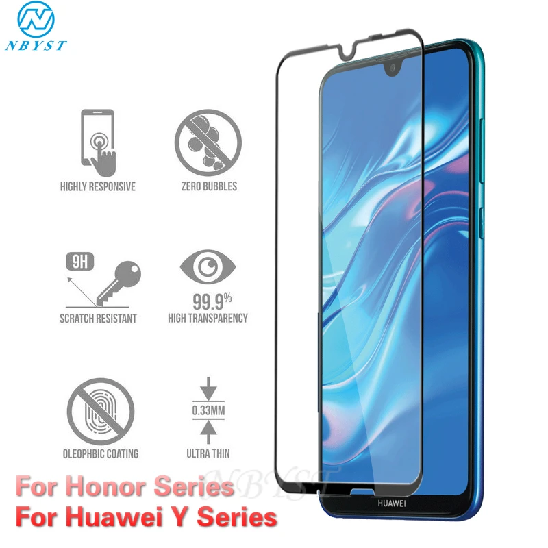 Закаленное стекло с полным покрытием для Huawei Y5 Y6 Y7 Y9 2019 Honor 8A 8C 8S 10i 10 Lite 9 20 Pro защита