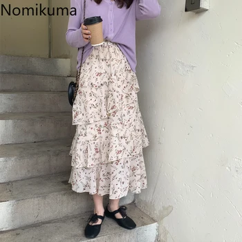 

Nomikuma Floral Printed A Line Chiffon Skirt Women Ruffles High Waist Mid Calf Skirts 2020 Summer Vintage Fashion Faldas 3a946