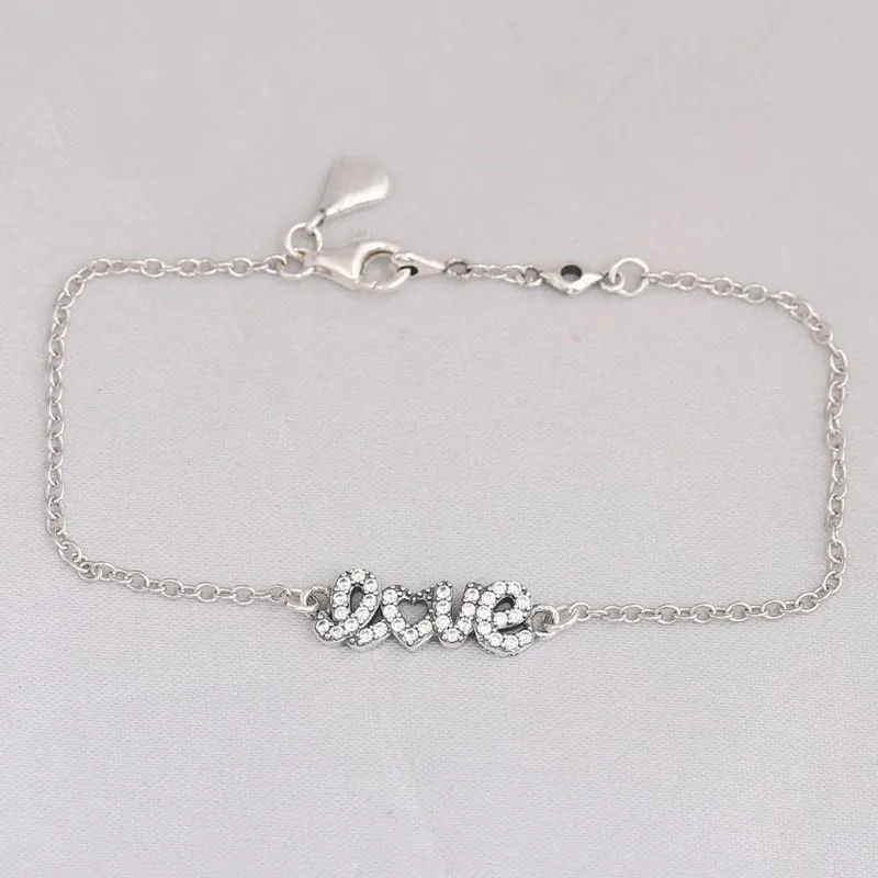 925 пробы серебряный браслет знак любви с кристаллами звено цепи браслет подходит для женщин бисера Шарм Diy ювелирные изделия