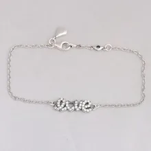 925 пробы серебряный браслет знак любви с кристаллами звено цепи браслет подходит для женщин бисера Шарм Diy ювелирные изделия