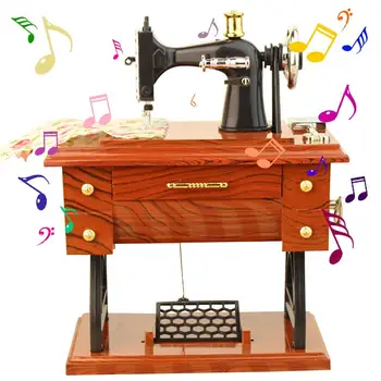 

Sewing Music Box, Vintage Music Box Mini Sewing Machine Style Mechanical Birthday Gift Table Decor