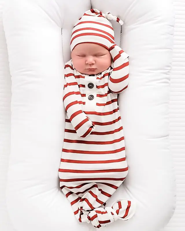 Пеленальное Одеяло в полоску для новорожденных мальчиков и девочек, спальный мешок, комбинезон+ шапочка - Цвет: Красный