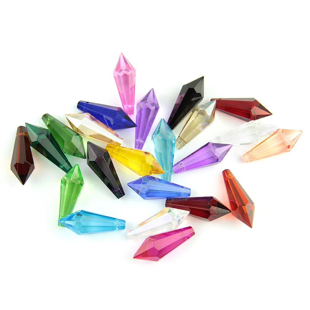 

38mm/63mm/76mm Mix Colors K9 Crystal Chandelier Pendants Prisms Multi Cut&Faceted Glass U-Icicle Drops For Cake Top Decoration