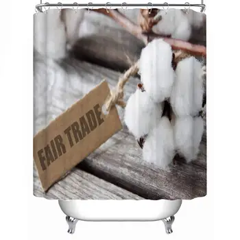 

Cotton Wool and Fair Trade Label Against Wooden Background Fabric Shower Curtain,044095,71''L x 71''W