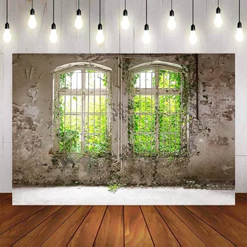 

Photography Background Retro Old Wall Arch Window Green View Portrait Backdrop Photo Booth Studio Photocall Photo Prop