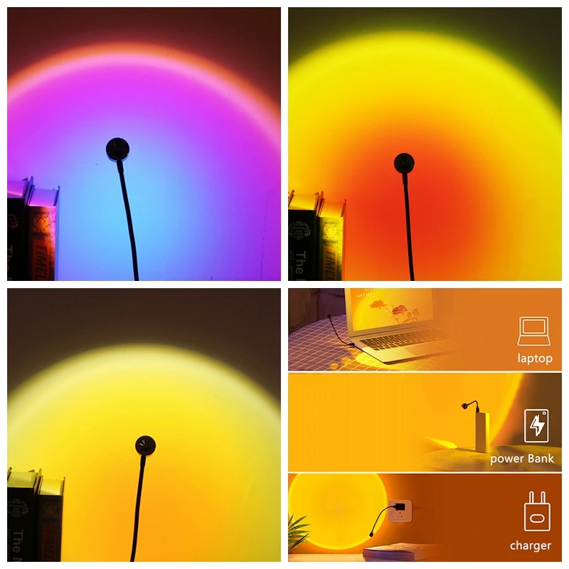 Закат лампа USB светильник Радужный проектор атмосфера закат для украшения дома