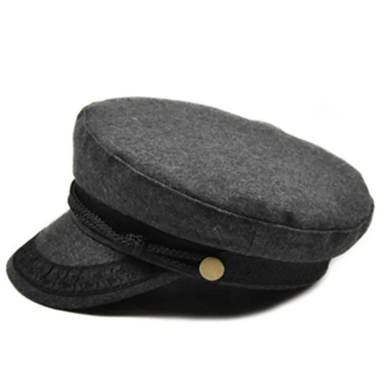 Women's Black Military-Style Flat Top Hat - British-Inspired Navy Cap