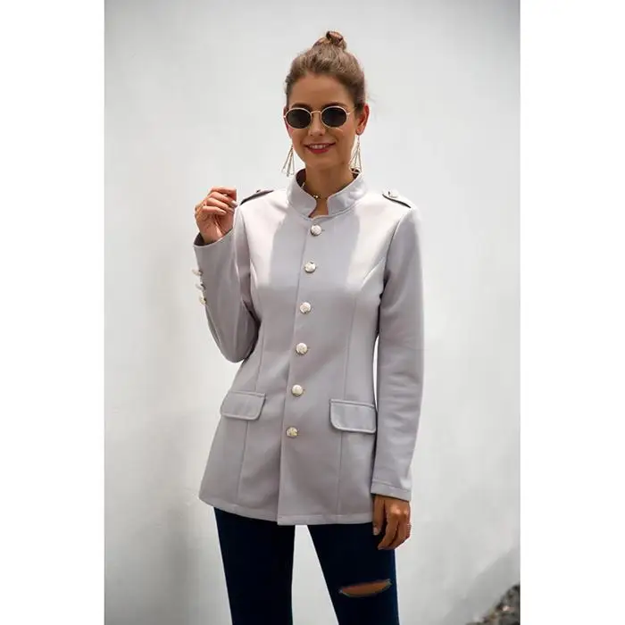 Женская мода Slim Fit с одним нагрудным карманом на пуговицах, повседневный однотонный повседневный костюм пиджак с воротником-стойкой на осень