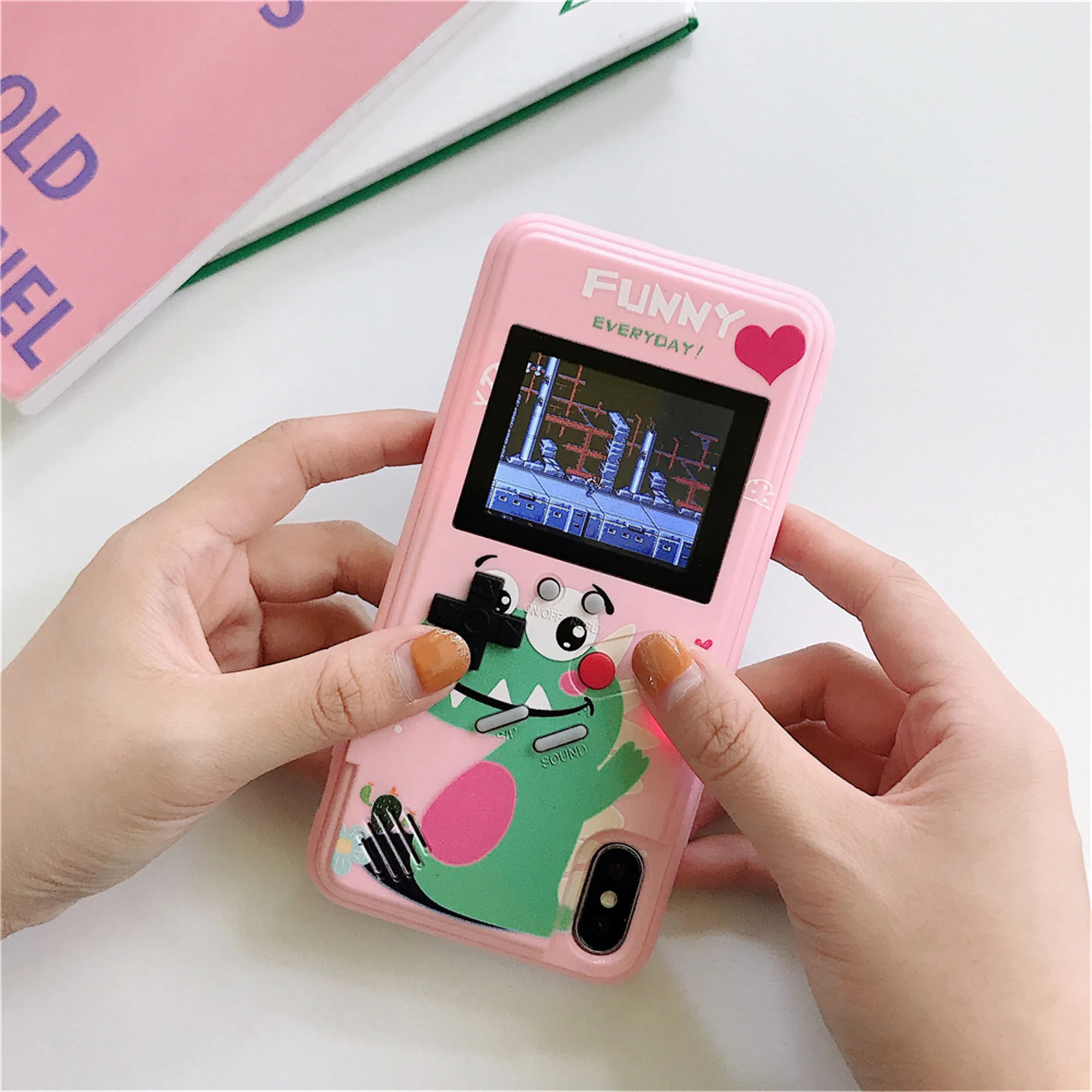Розовый Чехол для телефона с мультипликационным принтом Gameboy для корейских samsung S10 Note10 plus, 3D видео для huawei P20 P30 Nova5 Mate20 30 Pro honor8X, задняя крышка - Цвет: Розовый