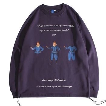

Creative Soldier Painting Printed O-Neck Pullover Sweatshirt Men White Purple Long Sleeve Clothes Streetwear Teenage Tops New