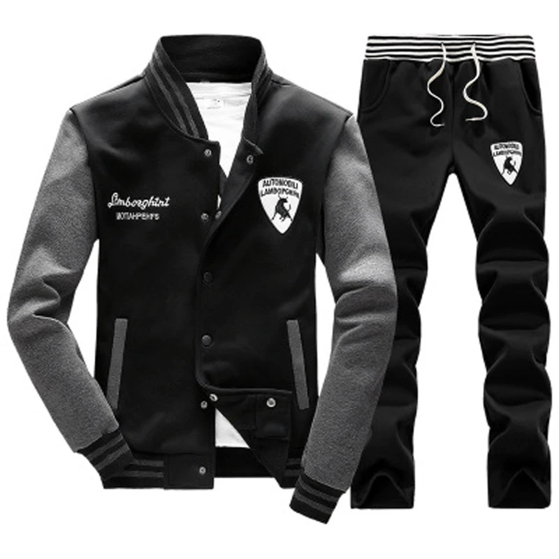 Black Однотонные спортивные костюмы для мужчин; Весенняя мода; корейский стиль; тонкий бейсбольный кардиган на пуговицах; Лоскутная спортивная одежда; спортивная куртка для бега; homme - Цвет: Black