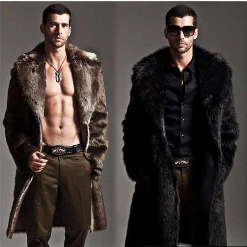 

XIU LUO 2019 Men Fur Coat Winter Faux Fur Outwear On One Sides Coat Men Punk Parka Jackets Leather Overcoats Fur Clothing