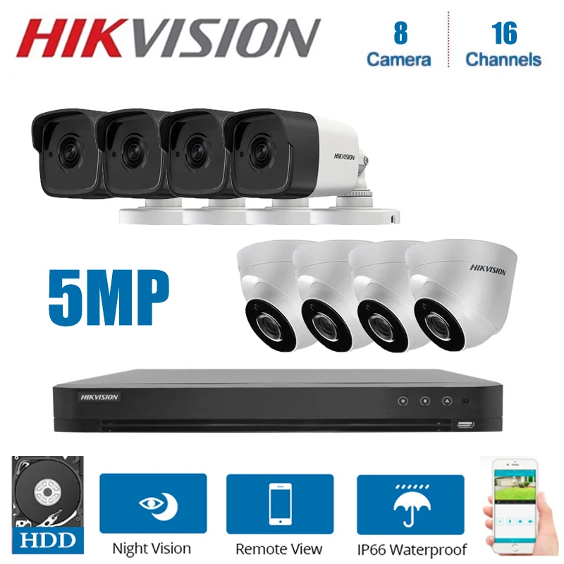 

Network Hikvision 16Channels DVR Video Surveillance with 8Pcs 5MP Camera Night Vision CCTV Security System Kits